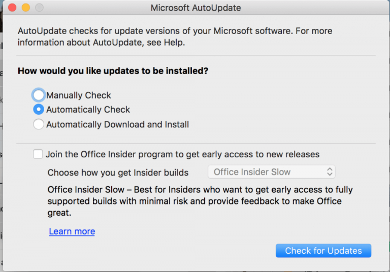 check for update for microsoft on mac